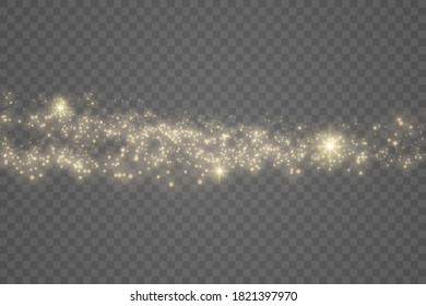 Sparkling golden magic dust particles on transparent background, sparkle, shine lights, yellow dust sparks and star shine with special light, Christmas sparkl light effect, vector illustration.