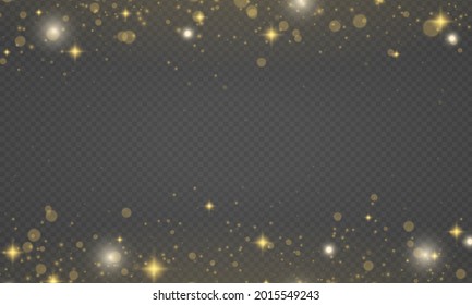 Sparkling golden magic dust particles on transparent background, sparkle, shine lights, yellow dust sparks and star shine with special light, Christmas sparkl light effect, vector illustration.