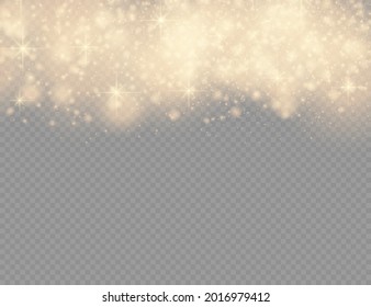Sparkling golden magic dust particles on transparent background, Christmas sparkl light effect, sparkle, shine lights, yellow dust sparks and star shine with special light, vector illustration.
