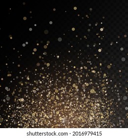 Sparkling golden magic dust particles on transparent background, sparkle, shine lights, yellow dust sparks and star shine with special light, Christmas sparkl light effect, vector illustration.