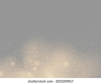 Esparcen partículas de polvo mágicas doradas sobre fondo transparente, efecto de luz brillante de Navidad, brillo, luces brillantes, chispas de polvo amarillo y brillo de estrella con luz especial, ilustración vectorial.