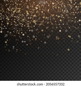 Sparkling golden magic dust particles on transparent background, sparkle, shine lights, yellow dust sparks and star shine with special light, Christmas sparkl light effect, vector illustration.