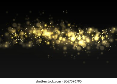 Sparkling golden magic dust particles bokeh on transparent background, Christmas sparkl light effect, sparkle, shine lights, yellow dust sparks and star shine with special light, vector illustration.