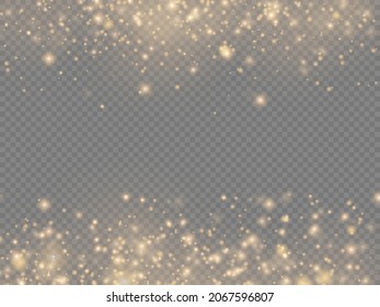 Sparkling golden magic dust particles on transparent background, sparkle, shine lights, yellow dust sparks and star shine with special light, Christmas sparkl light effect, vector illustration.