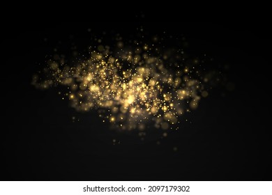 Las espumosas partículas mágicas de polvo doradas se colocan sobre un fondo transparente, efecto de luz brillante de Navidad, brillo, luces brillantes, chispas de polvo amarillo y brillo de estrella con luz especial, ilustración vectorial.