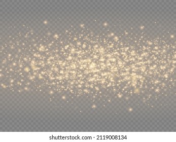 Sparkling golden magic dust particles on transparent background, sparkle, shine lights, yellow dust sparks and star shine with special light, Christmas sparkl light effect, vector illustration.