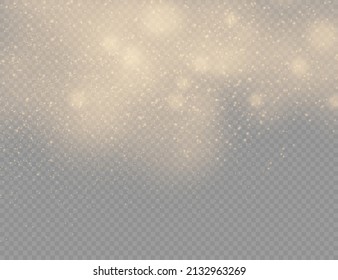 Esparcen partículas de polvo mágicas doradas sobre fondo transparente, chispas de polvo amarillo y brillo de estrella con luz especial, efecto de luz brillante de Navidad, brillo, luces brillantes, ilustración vectorial.