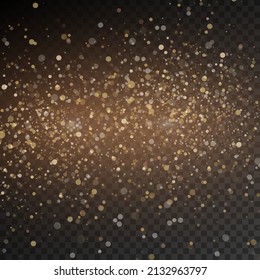 Sparkling golden magic dust particles on transparent background, yellow dust sparks and star shine with special light, Christmas sparkl light effect, sparkle, shine lights, vector illustration.