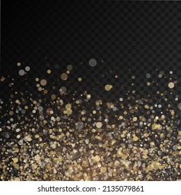 Fesselnde goldene magische Staubpartikel auf transparentem Hintergrund, Funkeln, glänzende Lichter, gelbe Staubfunken und Sternschimmer mit besonderem Licht, Weihnachtsfunkellicht, Vektorgrafik.