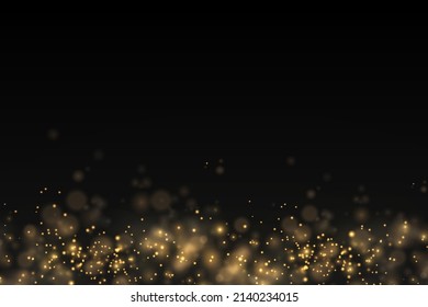 Las espumosas partículas mágicas de polvo doradas se colocan sobre un fondo transparente, efecto de luz brillante de Navidad, brillo, luces brillantes, chispas de polvo amarillo y brillo de estrella con luz especial, ilustración vectorial.