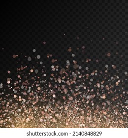 Fesselnde goldene magische Staubpartikel auf transparentem Hintergrund, Funkeln, glänzende Lichter, gelbe Staubfunken und Sternschimmer mit besonderem Licht, Weihnachtsfunkellicht, Vektorgrafik.