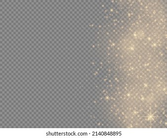 Sparkling golden magic dust particles on transparent background, sparkle, shine lights, yellow dust sparks and star shine with special light, Christmas sparkl light effect, vector illustration.