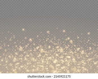 Esparcen partículas de polvo mágicas doradas sobre fondo transparente, brillo, chispas de polvo amarillo y brillo estrella con luz especial, luces brillantes, efecto de luz brillante de Navidad, ilustración vectorial.