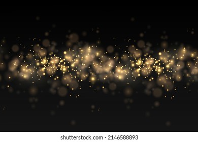 Sparkling golden magic dust particles bokeh on transparent background, sparkle, shine lights, yellow dust sparks and star shine with special light, Christmas sparkl light effect, vector illustration.