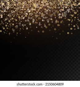 Sparkling golden magic dust particles on transparent background, sparkle, shine lights, yellow dust sparks and star shine with special light, Christmas sparkl light effect, vector illustration.