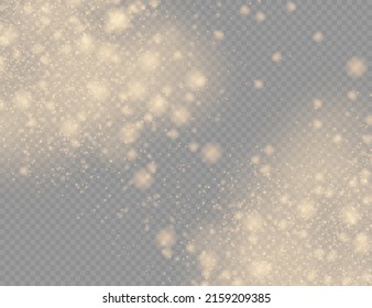 Fesselnde goldene magische Staubpartikel Bokeh auf transparentem Hintergrund, weihnachtlicher Lichteffekt, Funkeln, glänzende Lichter, gelber Staubfunken und Sternschein mit Sonderlicht, Vektorgrafik.
