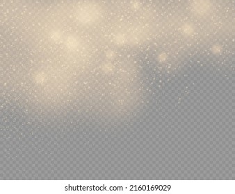 Esparcen partículas de polvo mágicas doradas sobre fondo transparente, brillo, luces brillantes, chispas de polvo amarillo y brillo estrella con luz especial, efecto de luz brillante de Navidad, ilustración vectorial.
