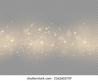 Sparkling golden magic dust particles on transparent background, sparkle, shine lights, yellow dust sparks and star shine with special light, Christmas sparkl light effect, vector illustration.