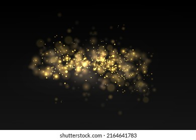 Las espumosas partículas mágicas de polvo doradas se colocan sobre un fondo transparente, efecto de luz brillante de Navidad, brillo, luces brillantes, chispas de polvo amarillo y brillo de estrella con luz especial, ilustración vectorial.