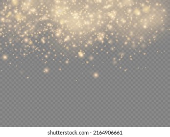 Sparkling golden magic dust particles on transparent background, sparkle, shine lights, yellow dust sparks and star shine with special light, Christmas sparkl light effect, vector illustration.