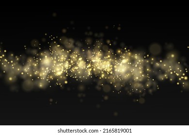 Sparkling golden magic dust particles bokeh on transparent background, Christmas sparkl light effect, sparkle, shine lights, yellow dust sparks and star shine with special light, vector illustration.