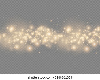 Sparkling golden magic dust particles on transparent background, Christmas sparkl light effect, sparkle, shine lights, yellow dust sparks and star shine with special light, vector illustration.