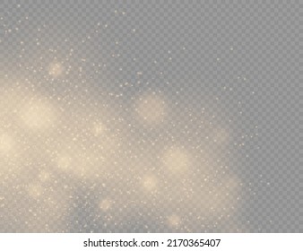 Sparkling golden magic dust particles on transparent background, Christmas sparkl light effect, sparkle, shine lights, yellow dust sparks and star shine with special light, vector illustration.