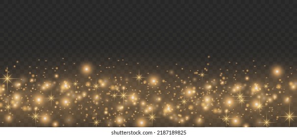 Sparkling golden magic dust particles on transparent background, sparkle, shine lights, yellow dust sparks and star shine with special light, Christmas sparkl light effect, vector illustration.