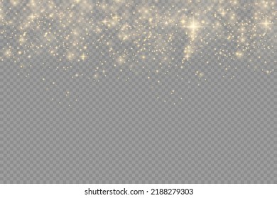 Sparkling golden magic dust particles on transparent background, sparkle, shine lights, yellow dust sparks and star shine with special light, Christmas sparkl light effect, vector illustration.