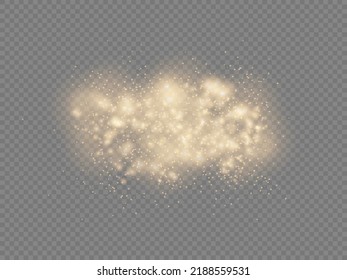 Sparkling golden magic dust particles on transparent background, sparkle, shine lights, yellow dust sparks and star shine with special light, Christmas sparkl light effect, vector illustration.