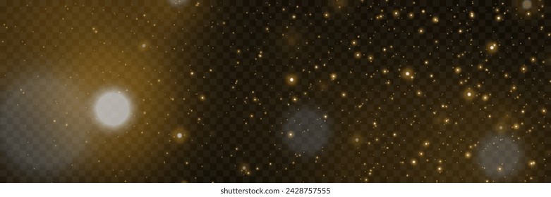 Sparkling golden magic dust particles. Confetti and glitter stars.