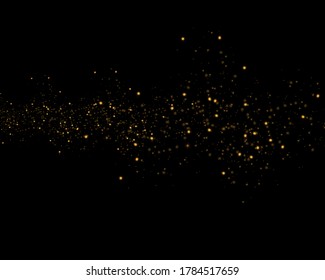 Sparkling golden magic light on black. Texture background abstract black and white or silver Glitter and elegant for Christmas. Glowing gold dust, shiny glittering effect