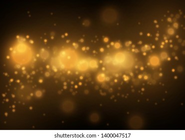 Sparkling golden magic star comet on black background. White sparks and stars glitter special light effect. Cosmic glittering wave. Christmas flash.