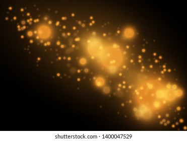 Sparkling golden magic star comet on black background. White sparks and stars glitter special light effect. Cosmic glittering wave. Christmas flash.