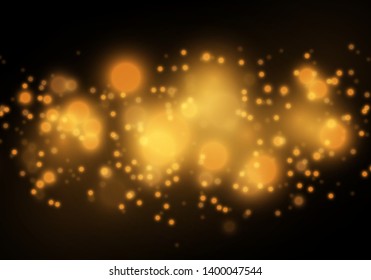 Sparkling golden magic star comet on black background. White sparks and stars glitter special light effect. Cosmic glittering wave. Christmas flash.