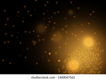 Sparkling golden magic star comet on black background. White sparks and stars glitter special light effect. Cosmic glittering wave. Christmas flash.