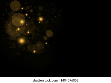 Sparkling golden magic star comet on black background. White sparks and stars glitter special light effect. Cosmic glittering wave. Christmas flash.