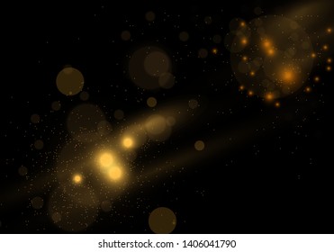 Sparkling golden magic star comet on black background. White sparks and stars glitter special light effect. Cosmic glittering wave. Christmas flash.