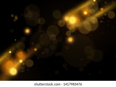 Sparkling golden magic star comet on black background. White sparks and stars glitter special light effect. Cosmic glittering wave. Christmas flash.
