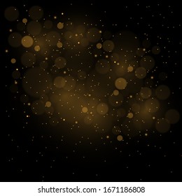 Sparkling golden magic stars on black background. White sparks and stars glitter special light effect. Cosmic glittering wave. Christmas flash.