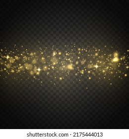 Fesselnde goldene Zaubergelbe Staubhellbauch. Glühendes Gold spitzt sich an. Die Stäube funkeln und die goldenen Sterne leuchten mit besonderem Licht. Magische abstrakte Goldbrille. Gelbe Partikel scheuen. Vektorgrafik