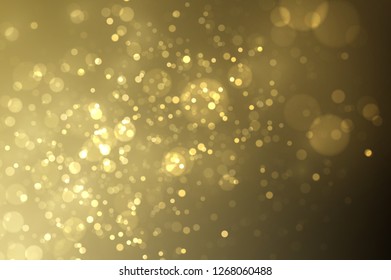 Sparkling golden particles explosion. Glowing bokeh lights abstract background