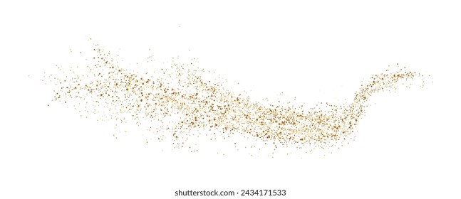 Sparkling golden sand wave realistic vector illustration. Magic design. Fairytale mystic shimmering glitter 3d element on white background