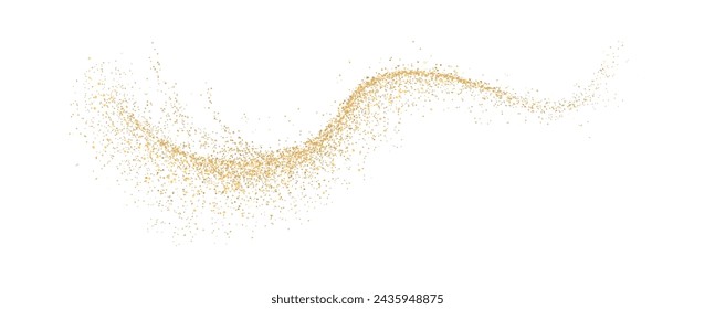 Sparkling golden sand wave realistic vector illustration. Magic design. Fairytale mystic shimmering glitter 3d element on white background