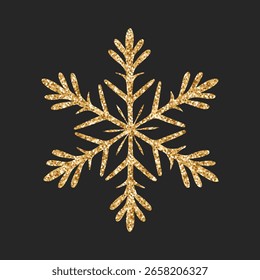 Floco de neve dourado brilhante em um fundo escuro. Floco de neve dourado brilhante. Ilustração.