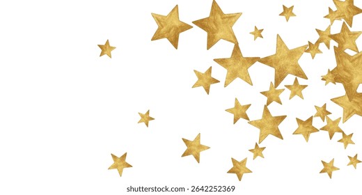 Sparkling golden stars scattered on a clean white background, perfect for festive designs, holiday decor, and stylish invitations. Adds an elegant, glamorous touch to creative projects and branding.