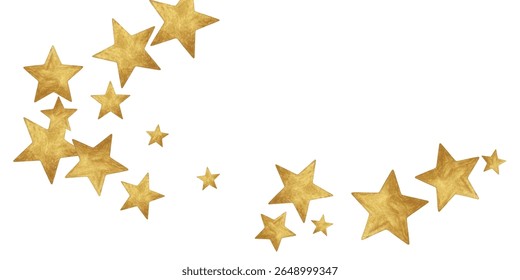 Sparkling golden stars scattered on a clean white background, perfect for festive designs, holiday decor, and stylish invitations. Adds an elegant, glamorous touch to creative projects and branding.