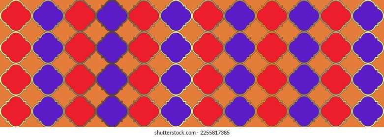funkelndes Farbmuster Vintage Geo Clover. Noble Arabesque Mosaik. Quatrefolien-Orientalische Tesselung. Traditionelles, nahtloses Perserpapier. Coole marokkanische Muster. Geometrisches Trellis-Tile.