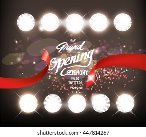 sparkling grand opening composition with shiny spotlights. Vector illustration