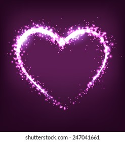 Sparkling heart on violet background